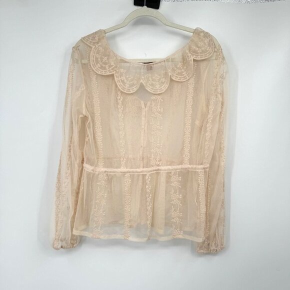 Scully Leather Honey Creek Ivory Embroidered Mesh Tie Front Blouse Woman’s size - Picture 10 of 12